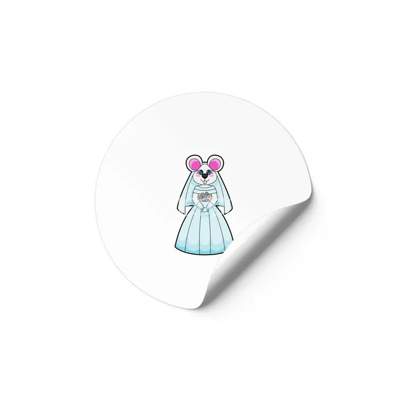 Mouse as Bride with Bunch of flowers Etiket
