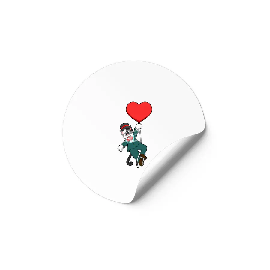 Cat as Groom with Heart Balloon Etiket