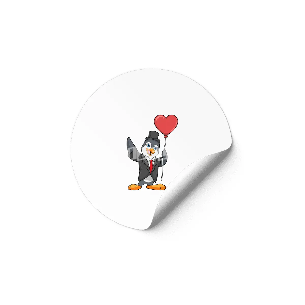 Penguin as Groom with Heart Ballon Etiket