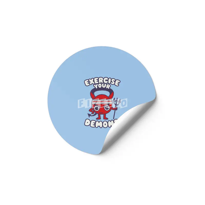 Exercise Your Demon - Humorous Cartoon Gym Funny Workout Graphic Etiket