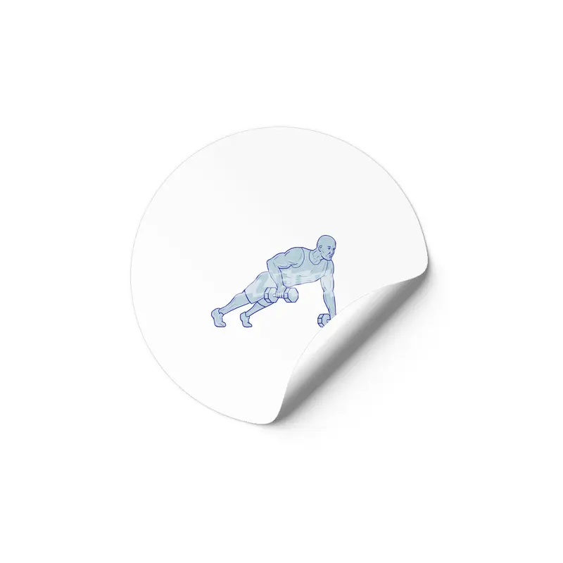Fitness Athlete Push Up One Hand Dumbbell Drawing Etiket