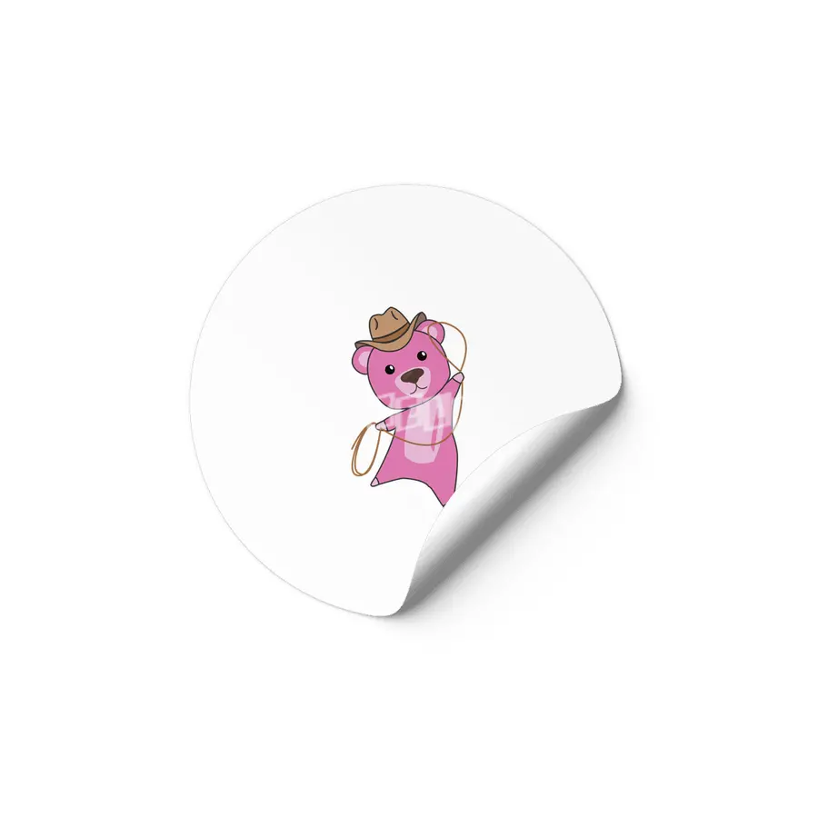 Bear Pink Cowboy Lasso Cute Animals For Kids Etiket