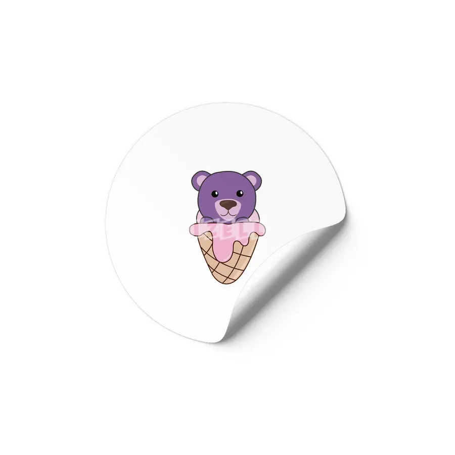 Bear Purple Pink Ice Cream Waffle Sweet Animals Etiket