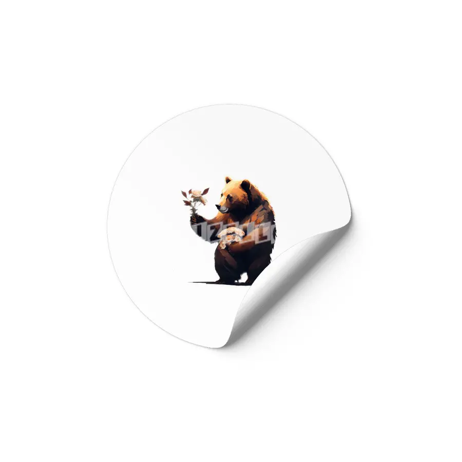 bear holds flowers Etiket