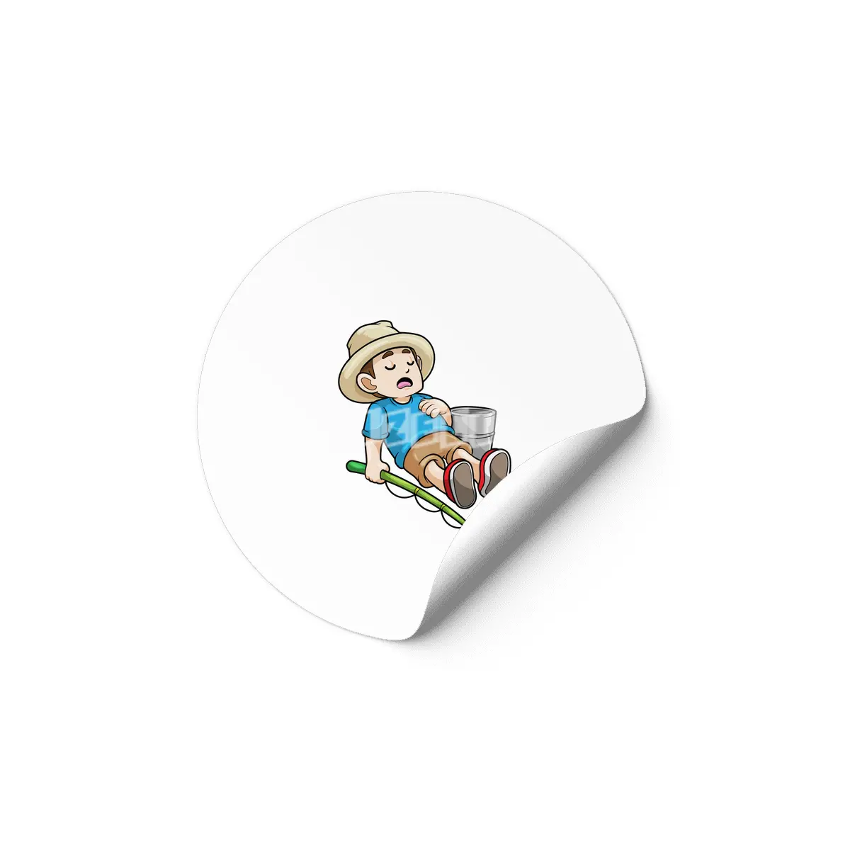 Angler with Fishing rod & Bucket Etiket