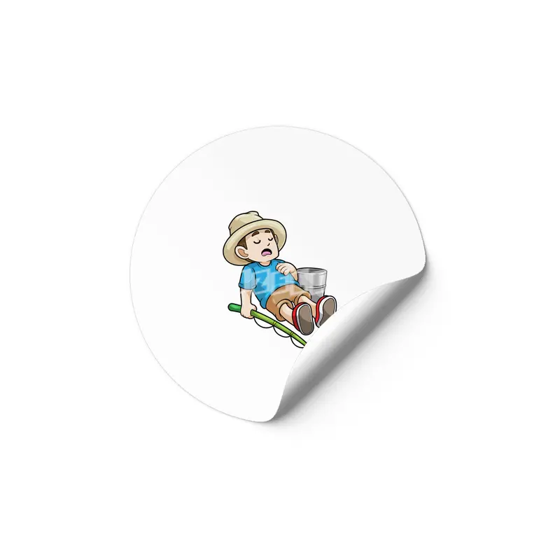 Angler with Fishing rod & Bucket Etiket