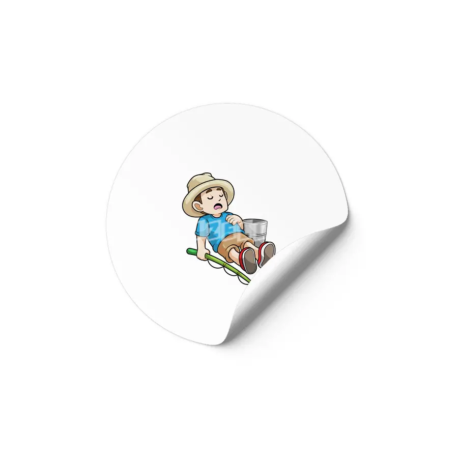 Angler with Fishing rod & Bucket Etiket