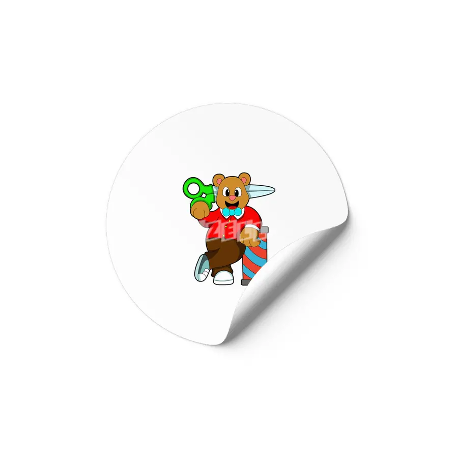 Bear as Hairdresser with Scissors Etiket