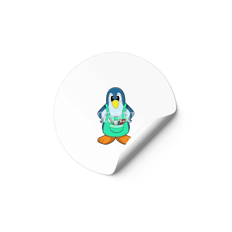 Penguin as Hairdresser with Scissors & Razor Etiket