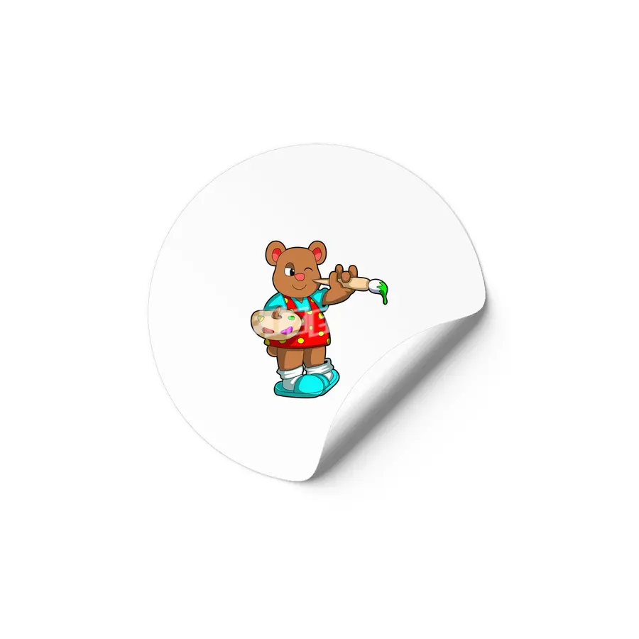 Bear as Painter with Brush & Paint Etiket