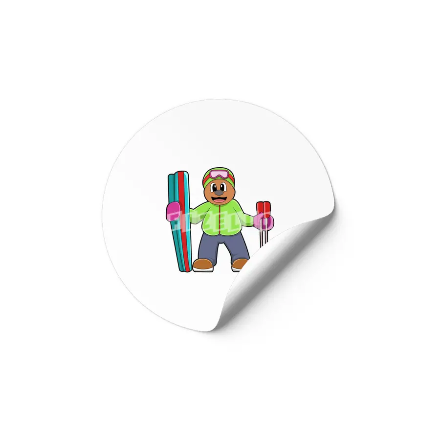 Bear as Skier with Ski & Ski poles Etiket