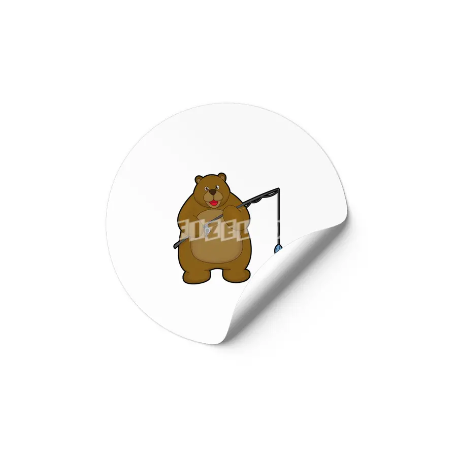 Bear at Fishing with Fishing rod & Fish Etiket