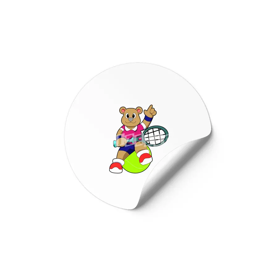 Bear at Tennis with Tennis racket & Tennis ball Etiket