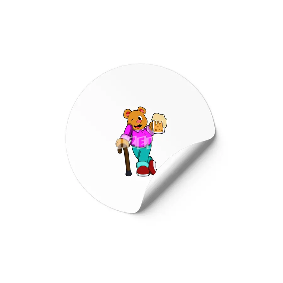 Bear with Glass of Beer & Walkingstick Etiket