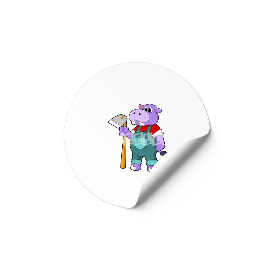Hippo as Farmer with Garden hoe Etiket