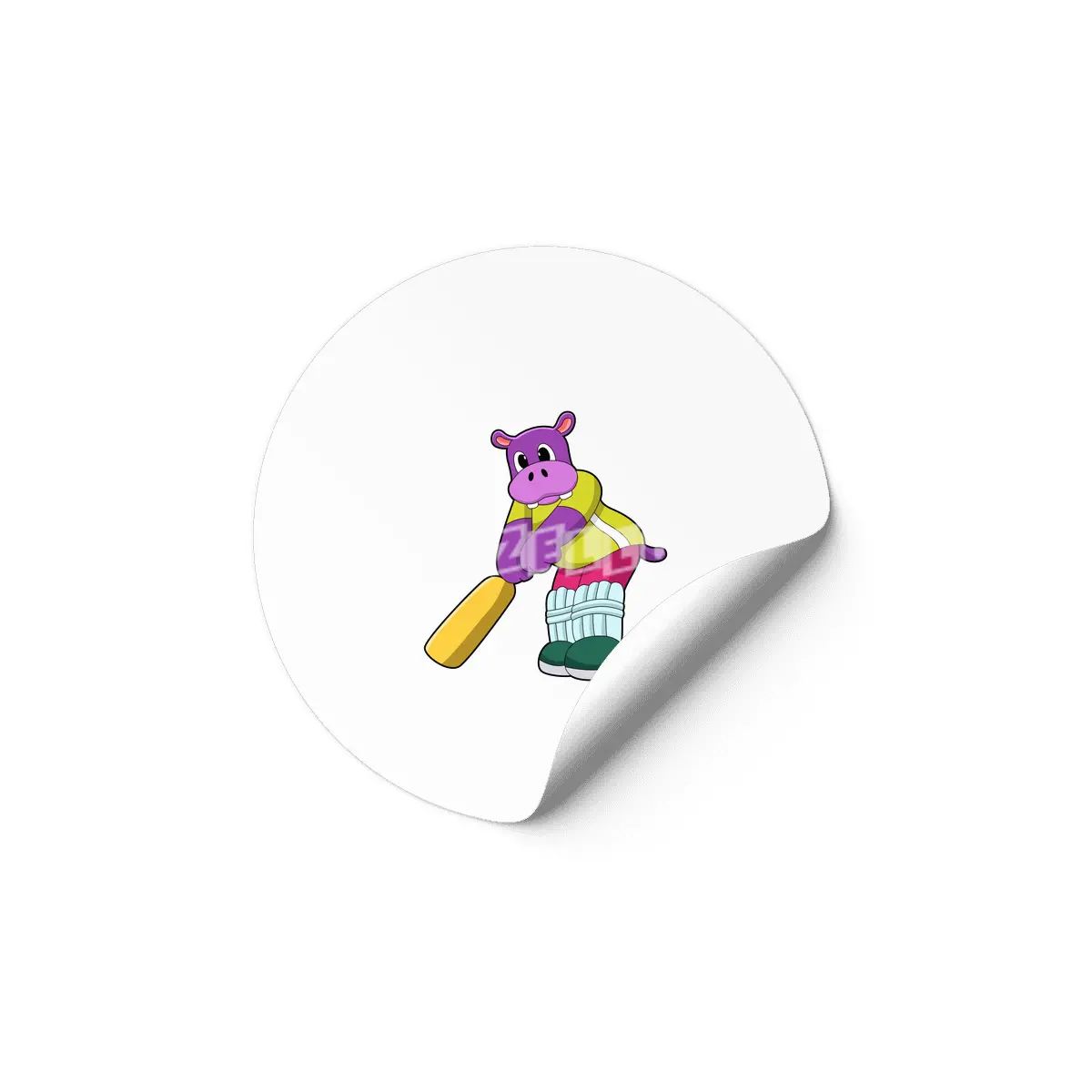 Hippo at Cricket with Cricket bat Etiket