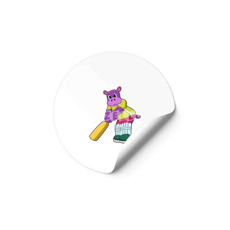 Hippo at Cricket with Cricket bat Etiket