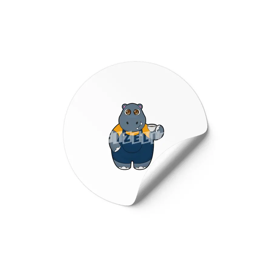 Hippo with Cup of Coffee Etiket