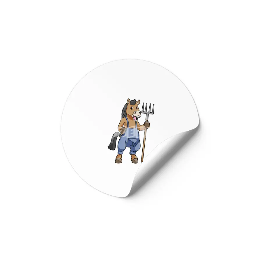Horse as Farmer with Rake Etiket
