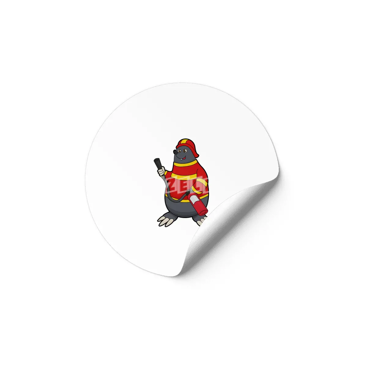 Mole as Firefighter with Fire extinguisher Etiket
