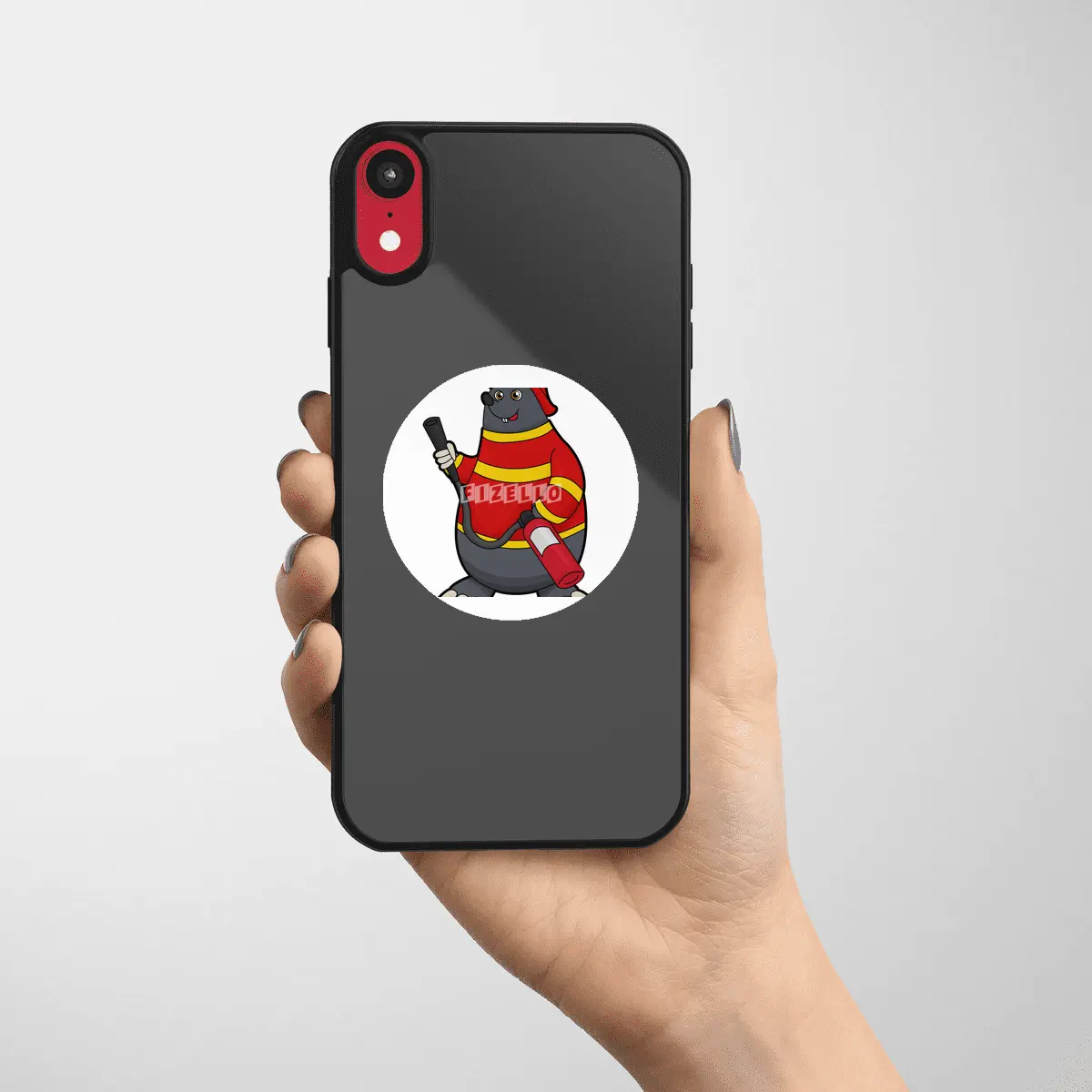 Mole as Firefighter with Fire extinguisher Etiket