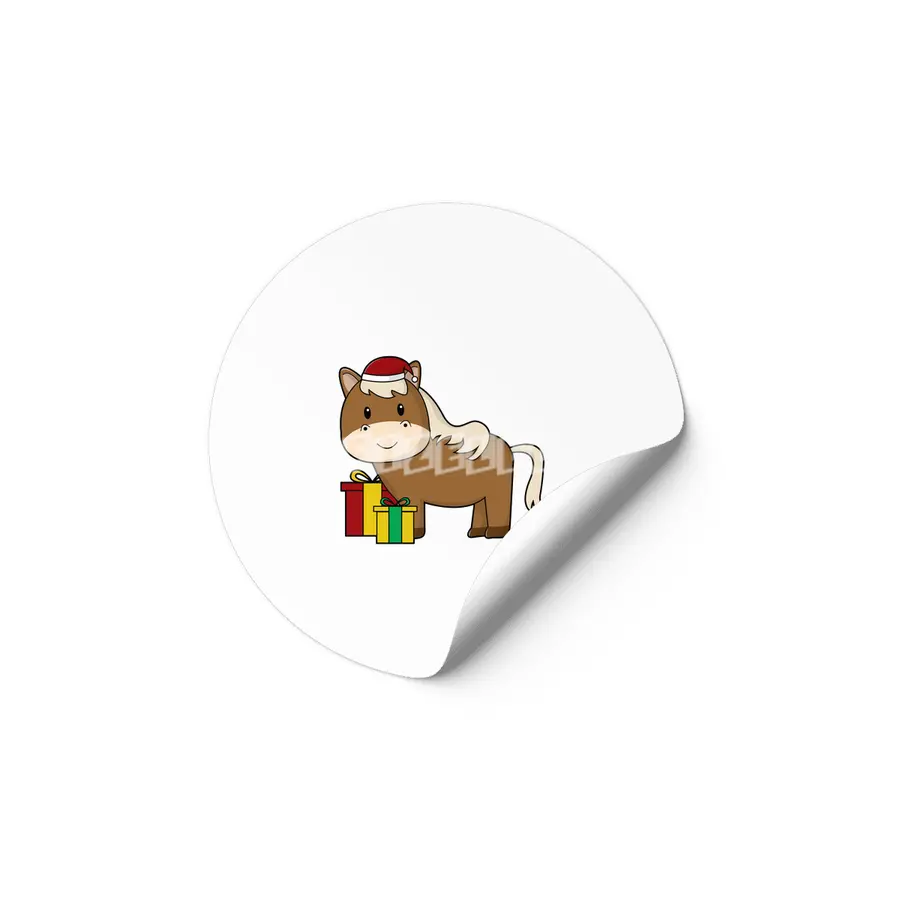 Horse with Santa hat & Gifts Etiket