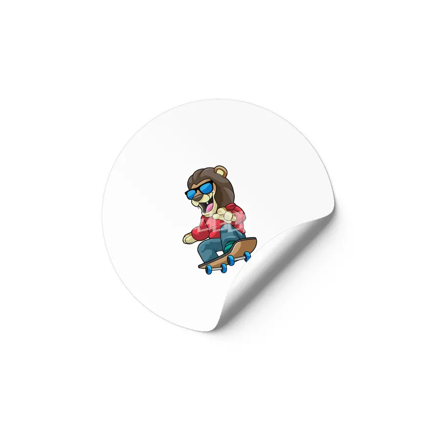 Lion as Skater with Skateboard Etiket