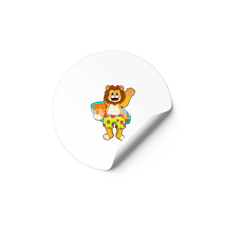 Lion as Surfer with Surfboard Etiket