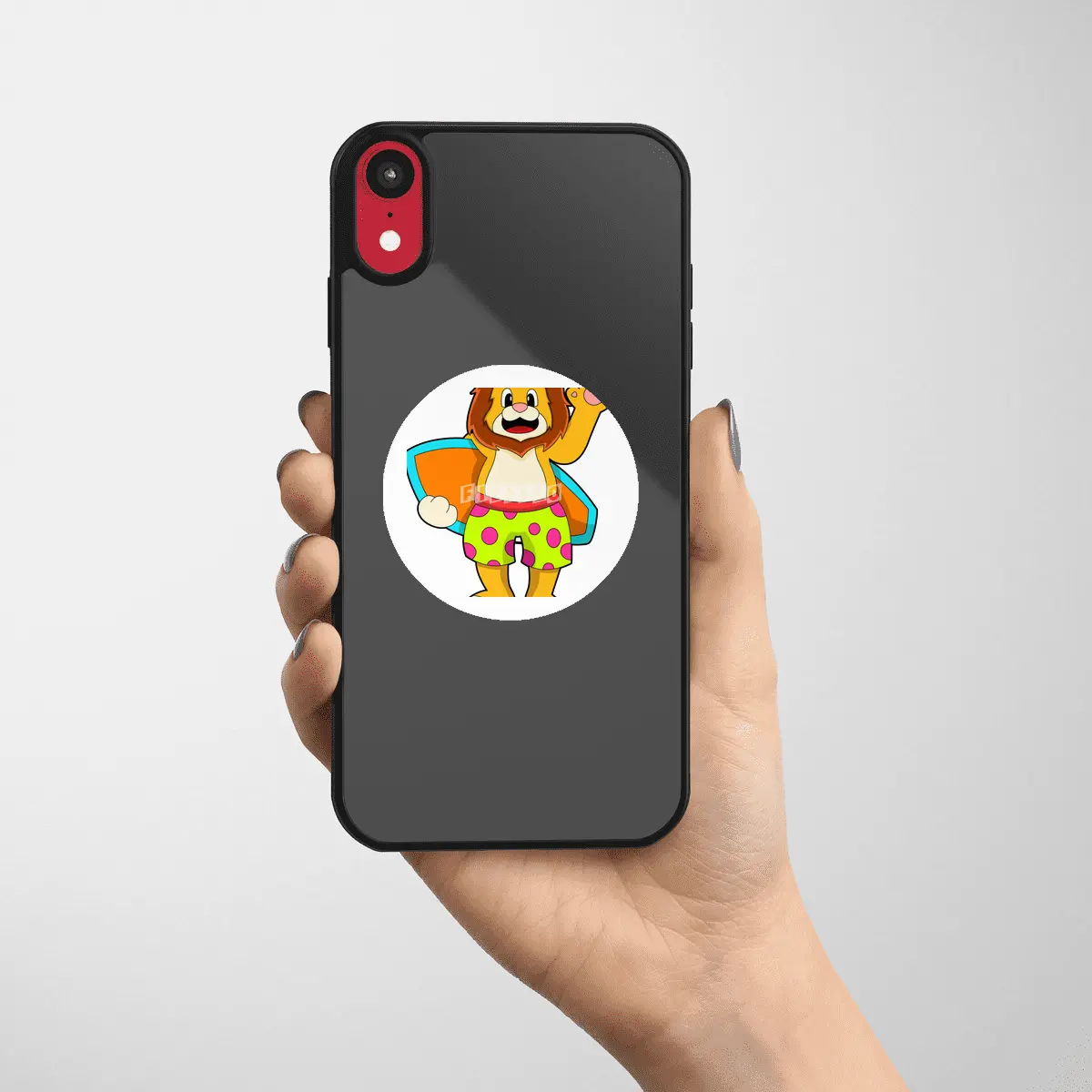Lion as Surfer with Surfboard Etiket