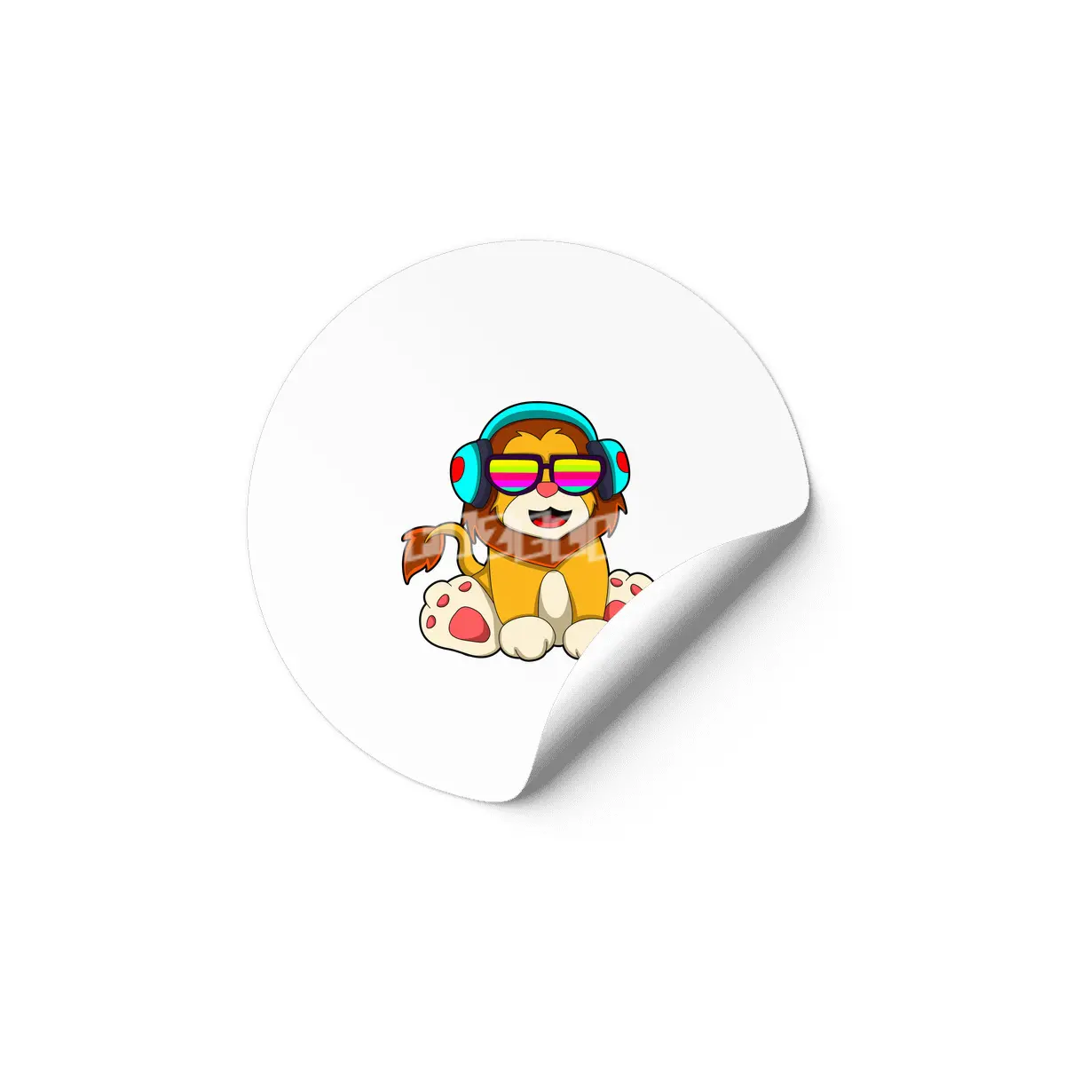 Lion at Music with Headphone & Glasses Etiket