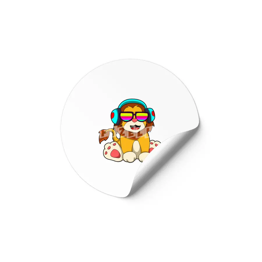 Lion at Music with Headphone & Glasses Etiket