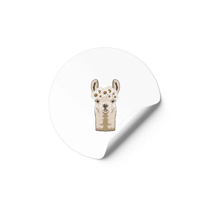 Llama with white Blossoms Etiket