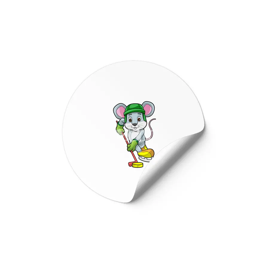 Mouse at Ice hockey with Ice hockey stick Etiket