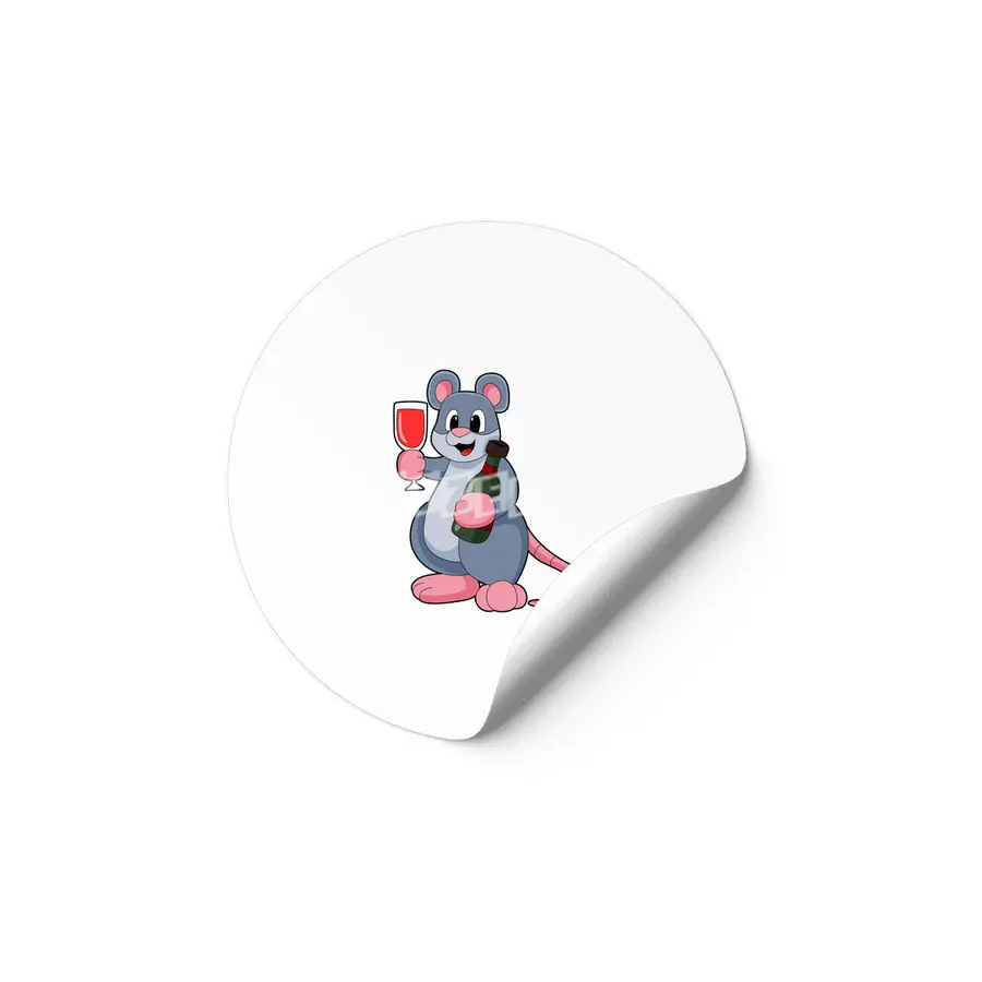 Mouse with Glass of Wine & Bottle Wine Etiket