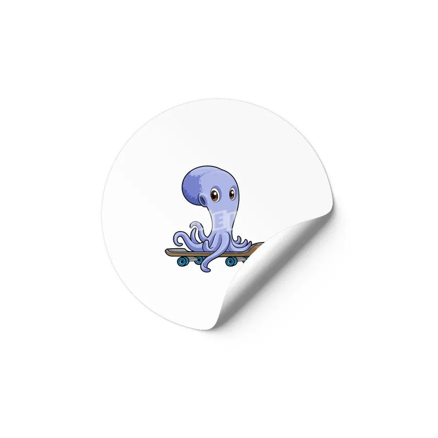 Octopus as Skater with Skateboard Etiket