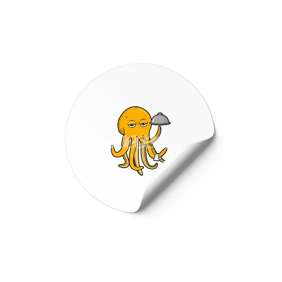Octopus as Waiter with Platter & Serving towel Etiket