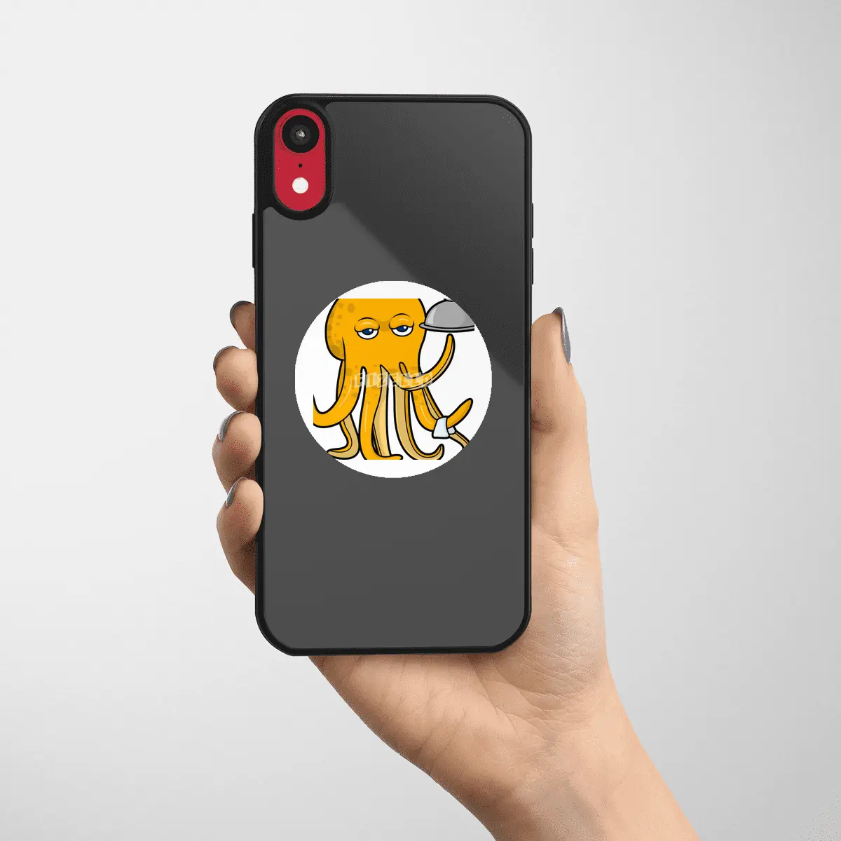 Octopus as Waiter with Platter & Serving towel Etiket