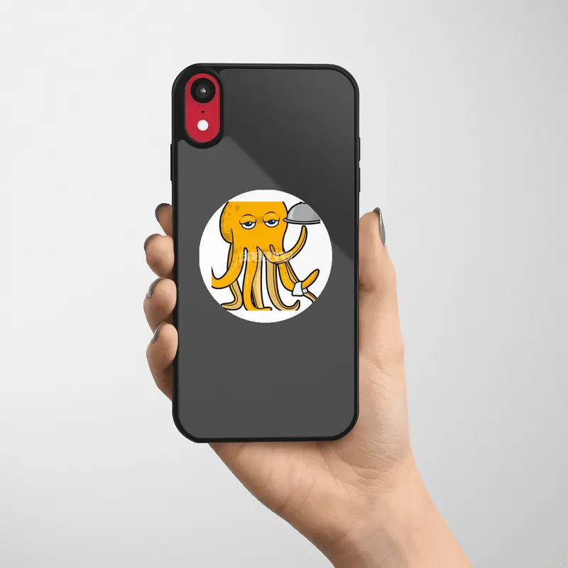 Octopus as Waiter with Platter & Serving towel Etiket