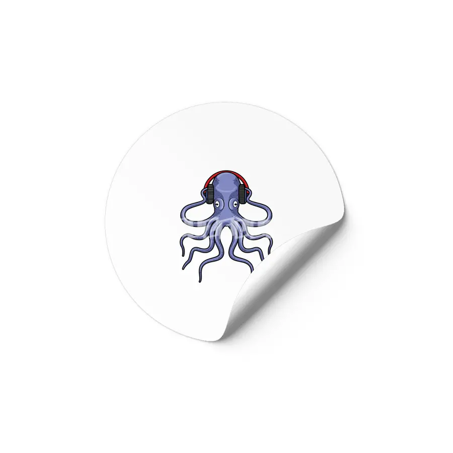 Octopus at Music with Headphone Etiket