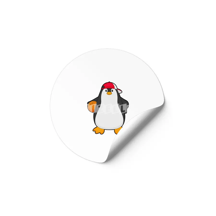 Penguin as Basketball player with Basketball ball Etiket