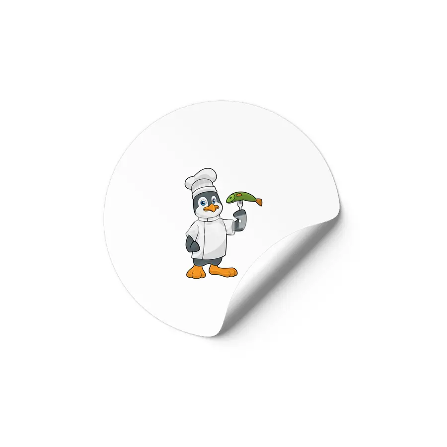 Penguin as Cook with Fish & Cooking apron Etiket