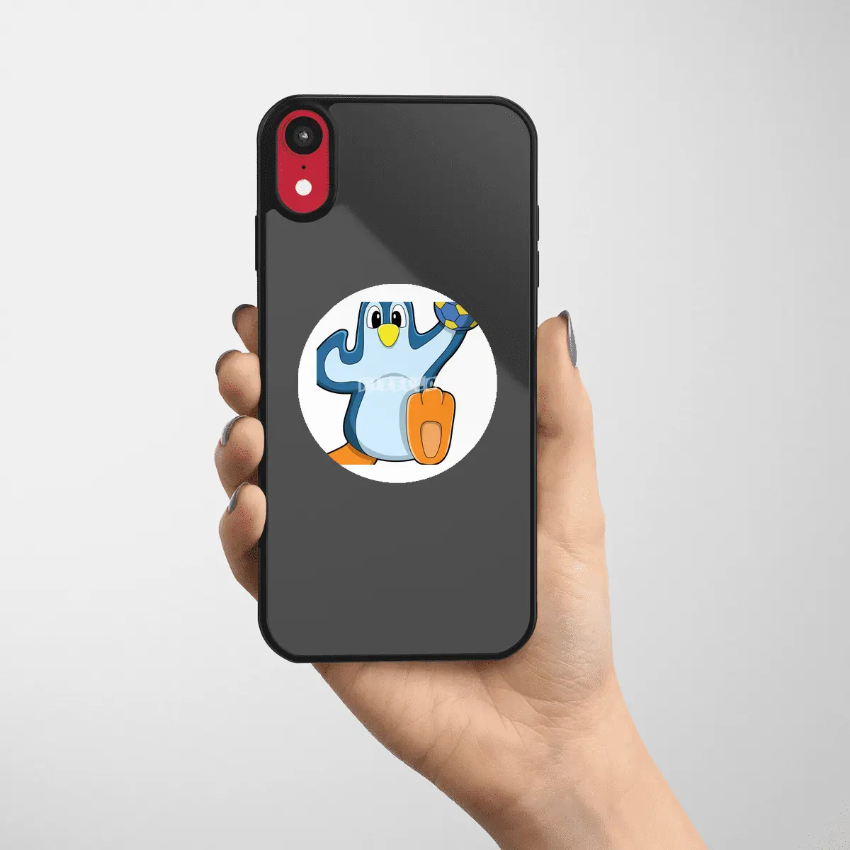 Penguin as Handball player with Handball Etiket