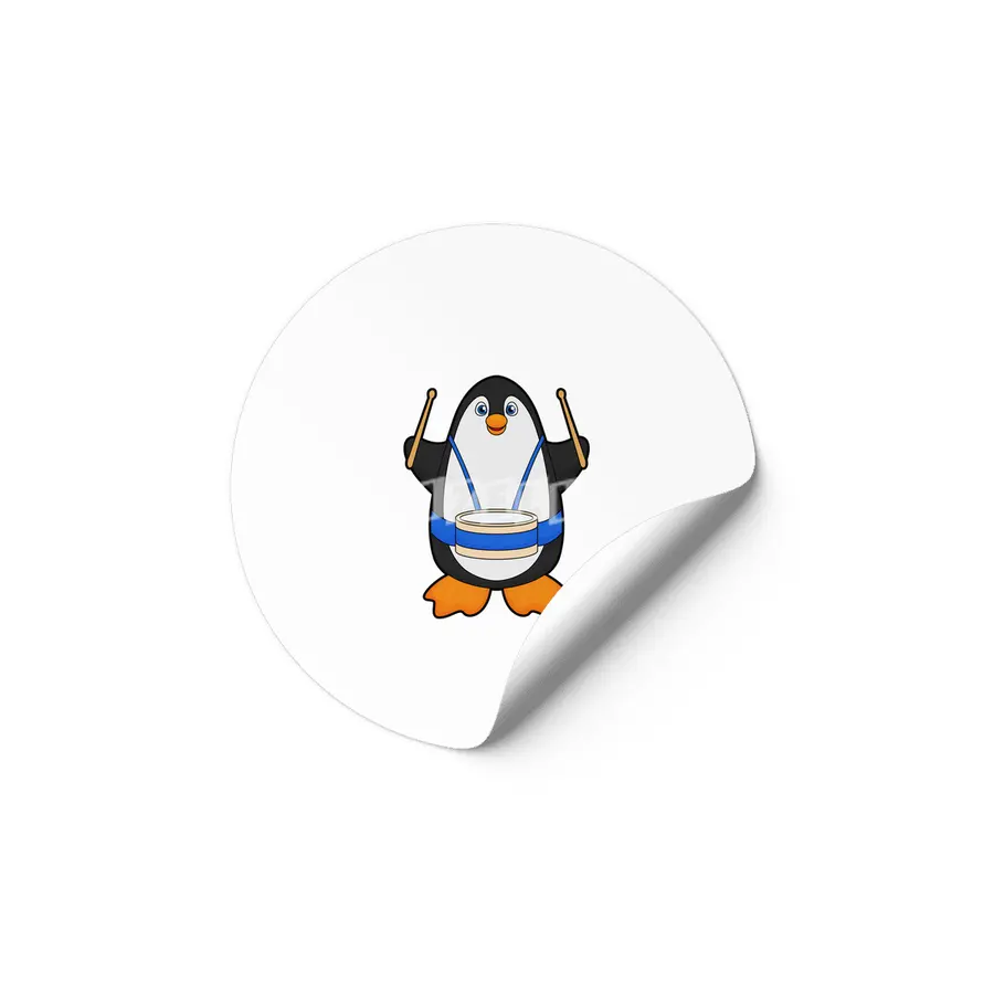 Penguin as Musician with Drum Etiket