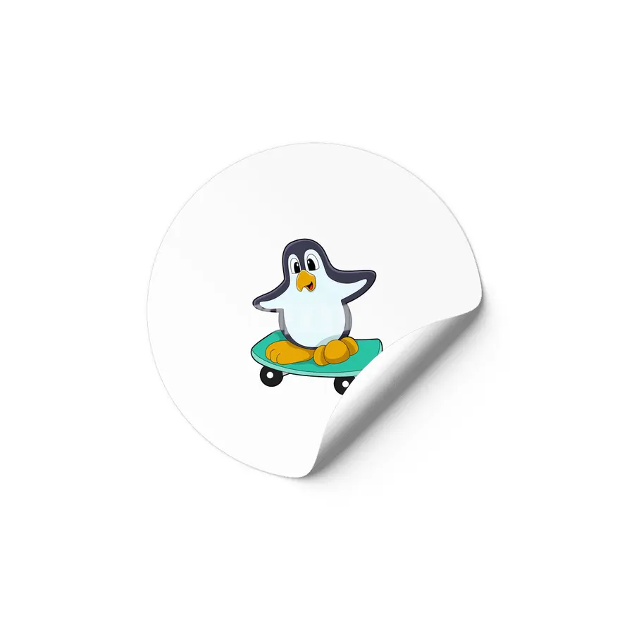 Penguin as Skater on Skateboard Etiket