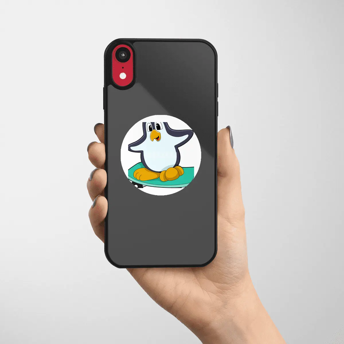Penguin as Skater on Skateboard Etiket