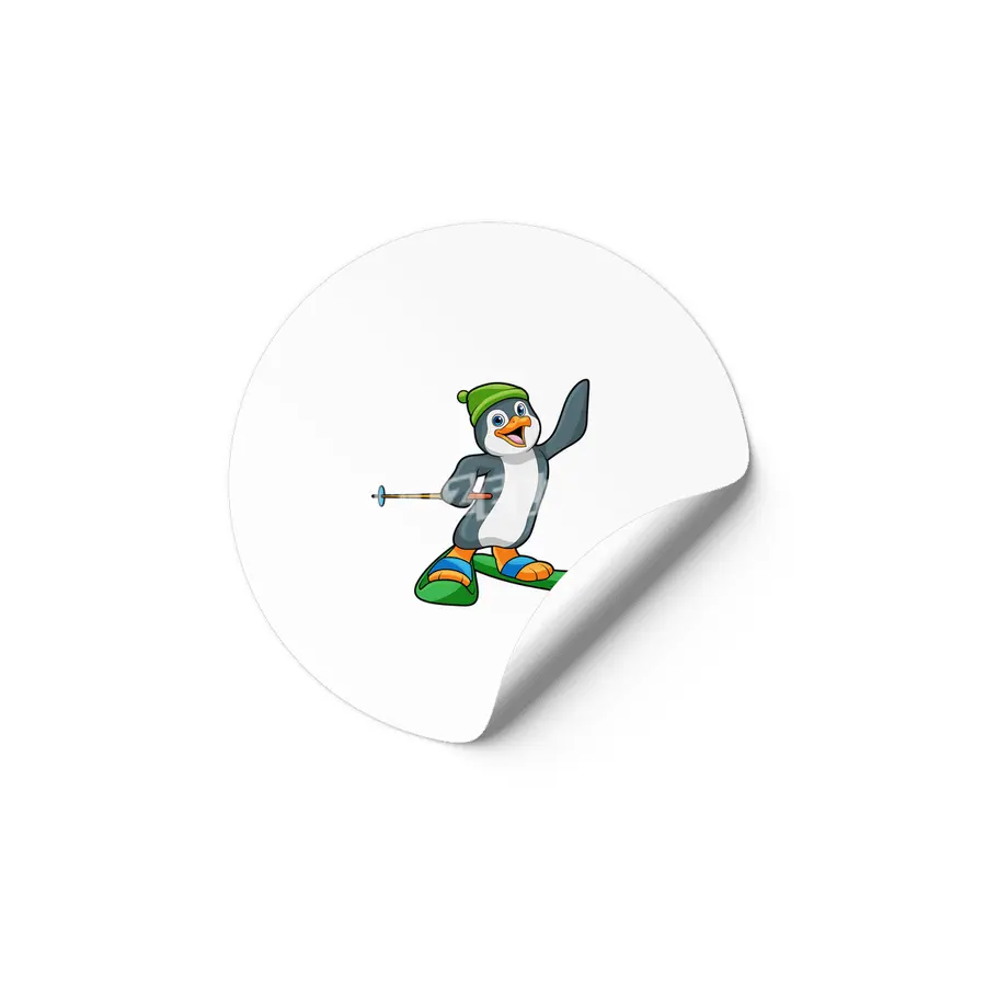 Penguin as Skier with Ski & Cap Etiket