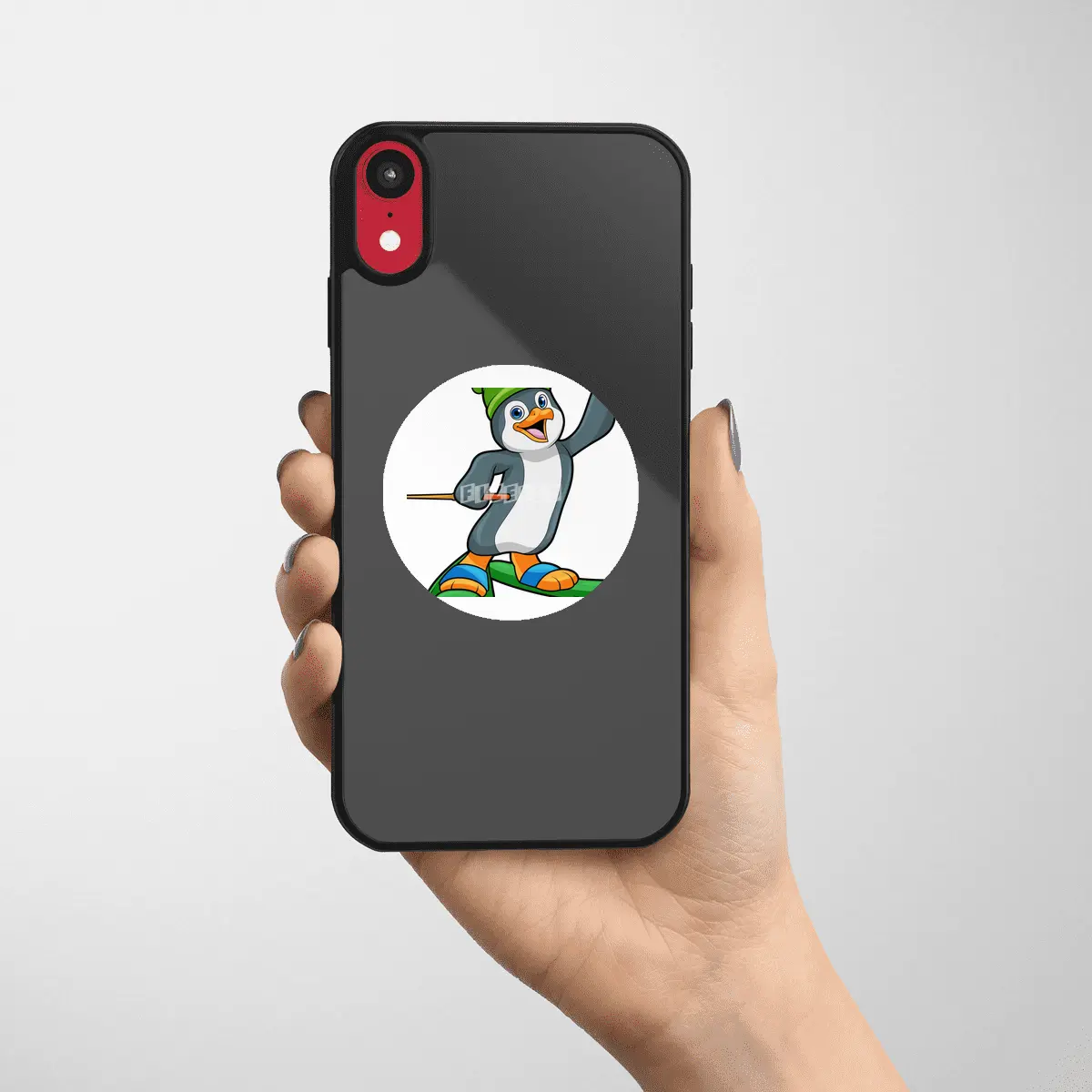 Penguin as Skier with Ski & Cap Etiket