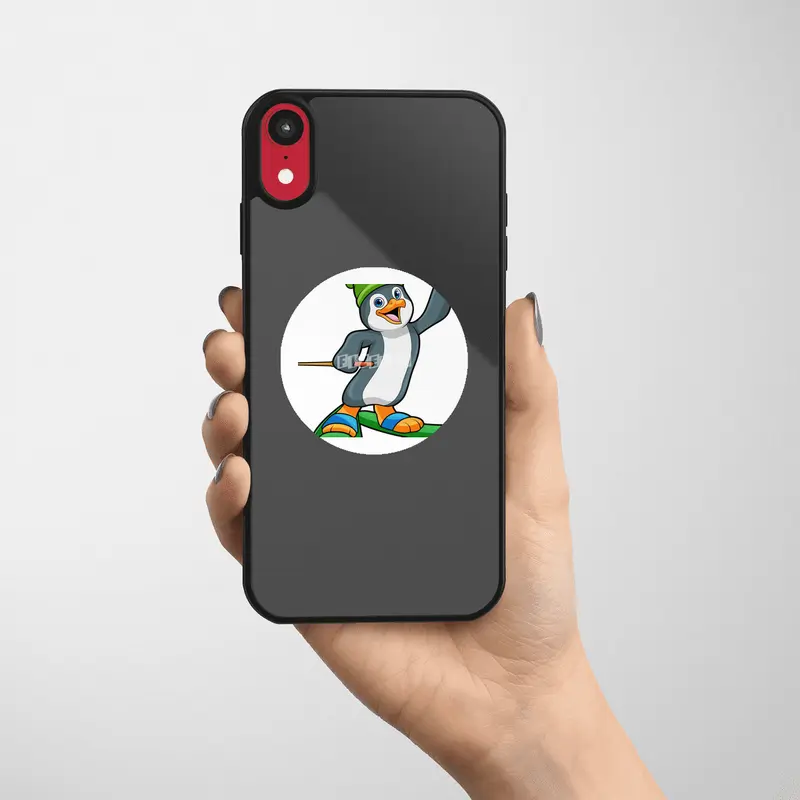 Penguin as Skier with Ski & Cap Etiket
