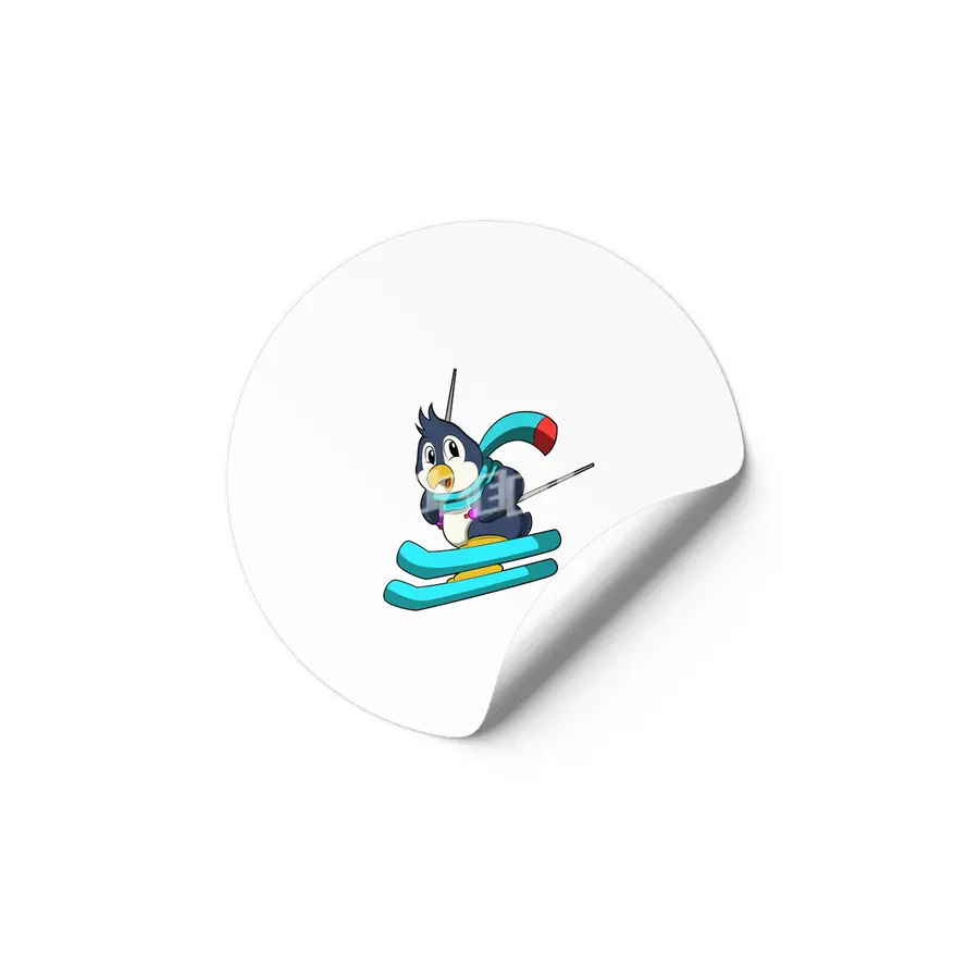 Penguin as Skier with Skis Etiket