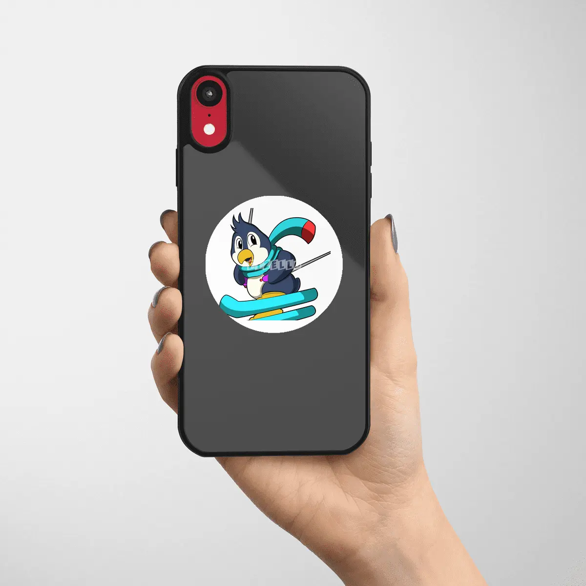 Penguin as Skier with Skis Etiket